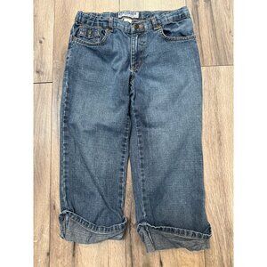 Old Navy Girls Size 12 Rolled Cuff Cropped Capri Blue Jeans Floral Embroidery Po